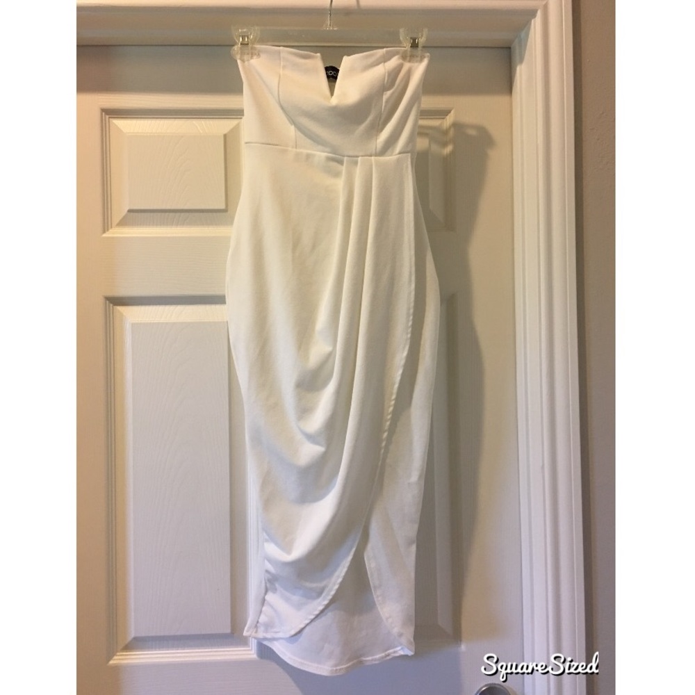 White BooHoo US Size 6 Strapless Midi Dress